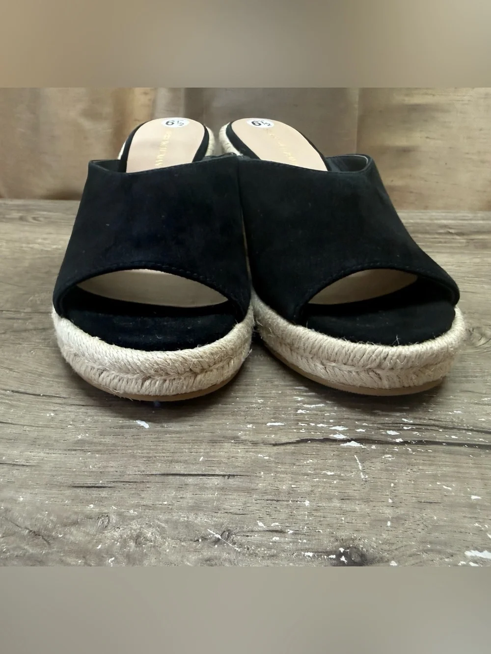 Stuart Weitzman Black Suede Espadrille Wedge Sandal